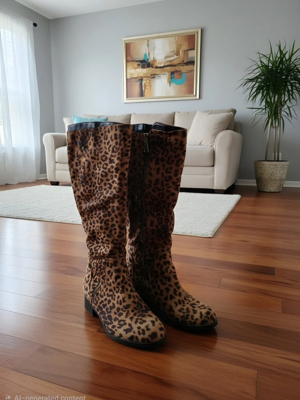 Leopard Print Mid-Calf Boots - Brown & Black